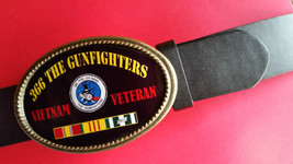 Vietnam Veteran 366 THE GUNFIGHTERS-Epoxy Belt Buckle &amp; Blk Bonded Leath... - £17.76 GBP