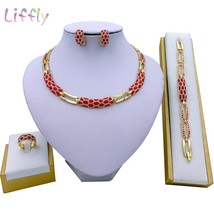 African Jewelry Sets Elegant Bridal Wedding Necklace Red Enamel Jewelry Classic  - £19.91 GBP
