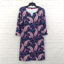 Talbots Dress Womens Medium Petite Blue Pink Paisley Split Neck 3/4 Sleeve Boho - $34.99