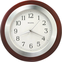 Bulova 14 In. H X 14 In. W round Wall Clock with Wood Case and Brushed Aluminum - £57.30 GBP