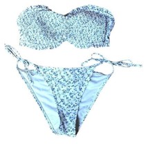 Hollister Bikini White with Blue Floral Small Top &amp; Bottoms NO TOP TIES ... - £22.61 GBP