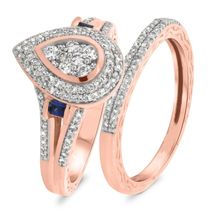 3CT Composite Diamond Pear-Shaped Frame Two Piece Bridal Set in 14K Rose Gold FN - £82.63 GBP