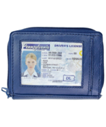 Women&#39;s Palm Wallet, Accordion Style, Genuine Leather, RFID Blocking, Blue - $11.83