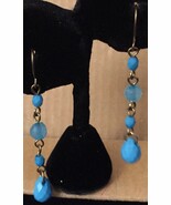 Vintage 1970s Multi Faceted Blue Beads Silver Chain Long Dangle Wire Hoo... - $622.50 MXN