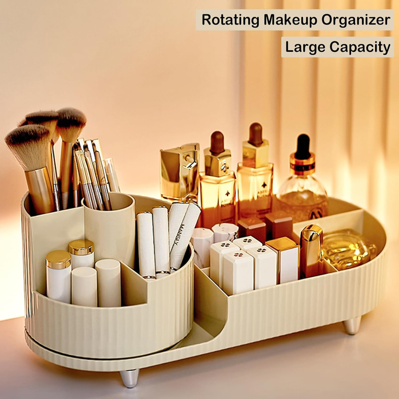 360° Rotating Vanity Makeup Organizer with Brush Holder, Large Spinning Cosmetic Item image 7
