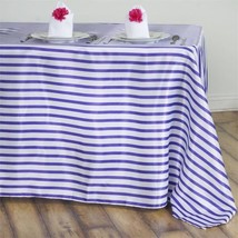 Purple White Striped 60X102&quot;&quot; Rectangle Satin Tablecloth Wedding Party H... - £12.30 GBP