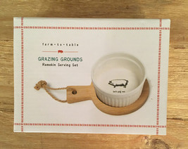 Bamboo Serving Board with 5oz Porcelain Ramekin Gift Set Let’s Pig Out NEW - $19.20