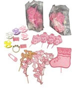 Vintage Lot Baby Girl Pink Shower Cake Cupcake Toppers &amp; Decorations Set - $163.06 MXN