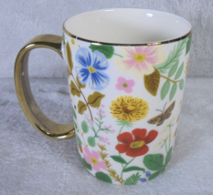Rifle Paper Co for Anthropologie Floral Butterfly Tea Coffee Mug Gold Kitchen - £11.77 GBP