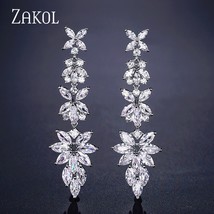 Fashion Marquise Cut Cubic Zirconia Long Leaf Drop Earrings for Women Bridal Wed - £17.80 GBP