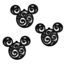 Mickey Head Swirl Design Christmas Ornaments Set Of 3 Black Made In USA PR1655 - £9.50 GBP