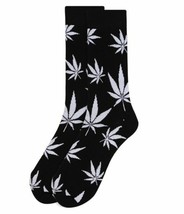 Parquet Men&#39;s Crew Novelty Socks Marijuana Leaf Shoe Size 6-12.5 Black W White - £9.16 GBP