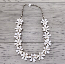 Vintage White Molded Choker with Rhinestones &amp; White Flowers - £15.12 GBP