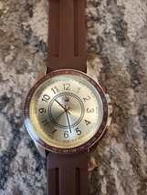 ZUNAMMY Singapore Movt  LARGE 2&quot; FACE WATCH BROWN BAND CO Needs Battery - $10.40