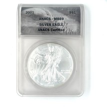 2001 S $ 1 1oz. Argent Aigle Dollar Pièce de Monnaie Classé Par Anacs Co... - $1,477.09 MXN