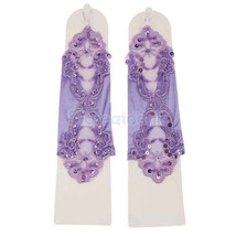 PURPLE Bridal/Prom/Satin Lace Fingerless Gloves Fancy Wedding Party Accessories - £10.37 GBP