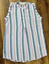 Cloth &amp; Stone Linen Blend Striped Sleeveless 1/4  Button Front Tunic Top Large - £22.94 GBP