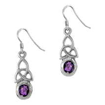 Celtic Holy Trinity Knot Sterling Silver Birthstone Drop Earrings February - £18.96 GBP