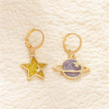 Yellow &amp; 18K Gold-Plated Star &amp; Planet Asymmetric Huggie Earrings - $12.99