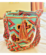 100% Authentic Wayuu Mochila Handmade Large Turquoise Colombian Bag - $92.60 CAD