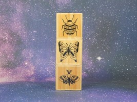 INSECTS, BUGS, Butterfly, Ladybug, Moth, 3-pc Rubber Stamp Set, Recollections - £6.71 GBP