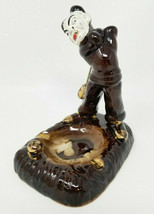 Ashtray Golfer Club Ball Antique Ceramic Brown Amber White Brass Color  1930s - $18.95