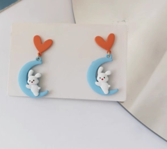 Love moon rabbit simple stud earrings small clear sweet and cute stud earrings - £15.46 GBP