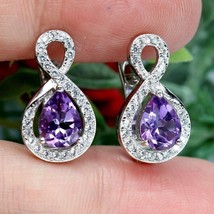 4.35 Ct Pear Cut Simulated Amethyst Drop/Dangle Earrings 14k White Gold Plated - £87.04 GBP