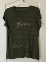 Womens Army Green Tee/Top Size XL with Glitter, Batwing Sleeved Design, ... - £9.30 GBP