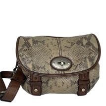 FOSSIL WOMENS WOMENS SNAKESKIN &amp; BROWN  LEATHER  SADDLE MESSENGER  BAG H... - £30.15 GBP