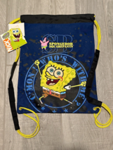 Spongebob Squarepants 15&quot; x 11&quot; School Backpack Drawstring Blue Yellow &quot;C&#39;Mon&quot; - £16.61 GBP