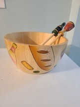 Clay Art Large Wooden Salad Bowl  12&quot; Diameter With Tossers - £20.57 GBP