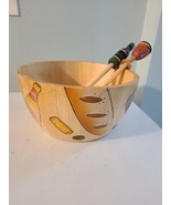 Clay Art Large Wooden Salad Bowl  12&quot; Diameter With Tossers - £20.17 GBP