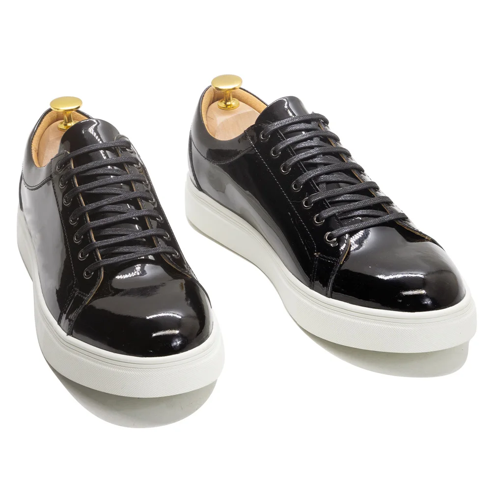 Spring Autumn Man Causal Shoes Real Patent Leather Classic Lace Up Stree... - $142.67