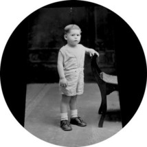 RPPC Portrait Postcard Confused Boy In Shorts Standing Chair 4 Squares A... - $2.49