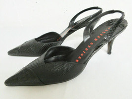 Walter Steiger Italy Black Snakeskin Leather Slingback Stiletto Heels 9B 39.5 - £234.54 GBP