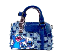 Stitch Cartoon Denim Ripped Hole Stitching Messenger Bag Crossbody Shoulder Bag - £23.00 GBP