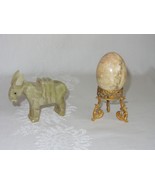 Vintage Carved Onyx Donkey Burro Figurine &amp; Marble Stone Egg w Gold Stand - £27.60 GBP