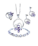 Anyco Jewelry Set 4Pcs Purple Flower Stone Zirconia Sterling 925 - $1,217.22 MXN