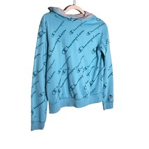 CHAMPION Size XL Blue All Over Print Hooded Sweatshirt 2021 - £13.37 GBP