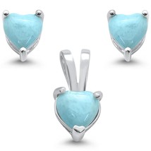 Sterling Silver Natural Larimar Heart Earrings &amp; Pendant Set - $874.45 MXN