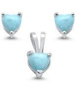 Sterling Silver Natural Larimar Heart Earrings &amp; Pendant Set - €30,02 EUR