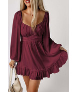 Women Ruffled High Waist Square Neck Mini Dress - $110.40 CAD
