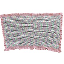 Handmade Crochet Knit Baby Blanket Soft Pastel Multicolor Rectangle Shape - £11.67 GBP