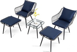5-PC Outdoor Wicker Bistro Set w/Ottoman for Balcony/Patio - $6,118.77 MXN