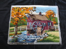 COMPLETED Dimensions  CREWEL EMBROIDERED WATER WHEEL SCENE  - 17-3/4&quot; x ... - £29.04 GBP