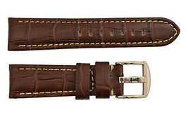 24mm croco-grain Leather  Watch Band BROWN padded strap silver tone buckle - £15.94 GBP