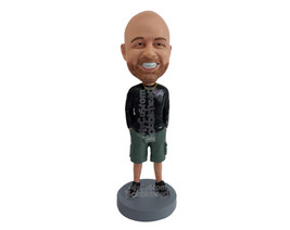 Custom Bobblehead Cool dude relaxed wearing long sleeve round neck shirt with ca - £70.31 GBP