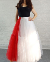 Red and White Long Tulle Skirt Outfit Womens Custom Plus Size Holiday Skirt image 2