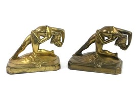 ART NOUVEAU CAST IRON NUDE DECO LADY BUST STATUE DANCE DESK BOOKENDS - $225.00